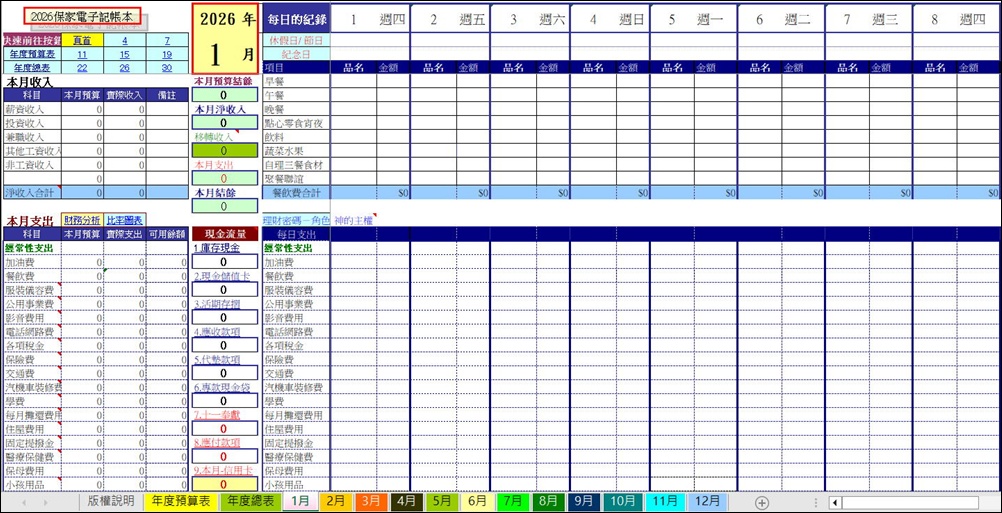 理財 》免費Execl電子記帳本介紹(保家電子記帳本)推薦,從生活中大小支出進行節流,努力存下第一桶金 !! - 第3張圖 理財 》免費Execl電子記帳本介紹(保家電子記帳本)推薦,從生活中大小支出進行節流,努力存下第一桶金 !!