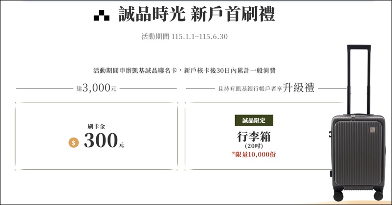 信用卡 》115年多家銀行信用卡新戶首刷禮行李箱、登機箱、旅行箱、旅行背包篇(115.01.09更新)
