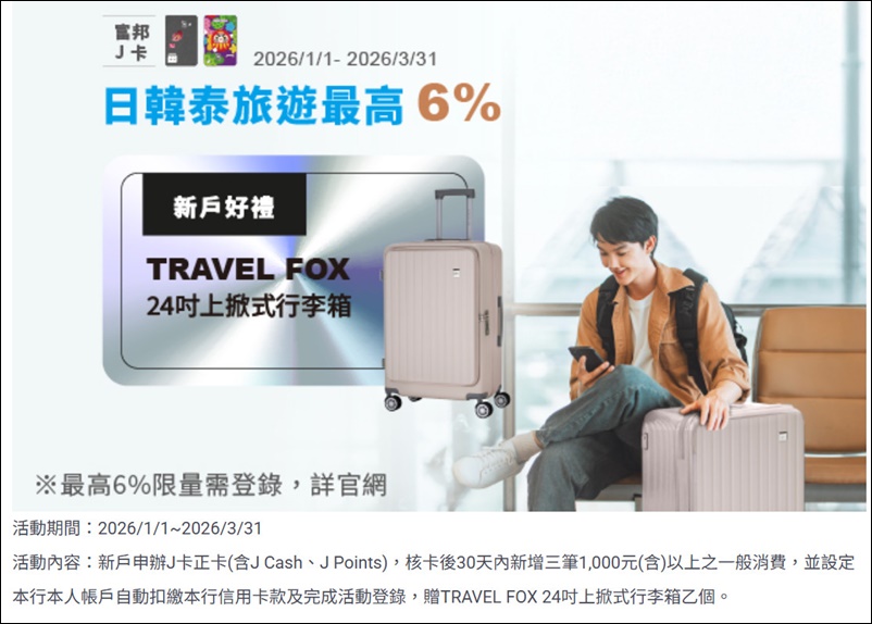 信用卡 》115年多家銀行信用卡新戶首刷禮行李箱、登機箱、旅行箱、旅行背包篇(115.01.09更新)