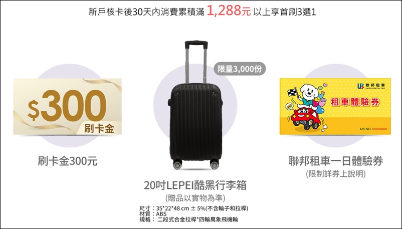 信用卡 》115年多家銀行信用卡新戶首刷禮行李箱、登機箱、旅行箱、旅行背包篇(115.01.09更新)